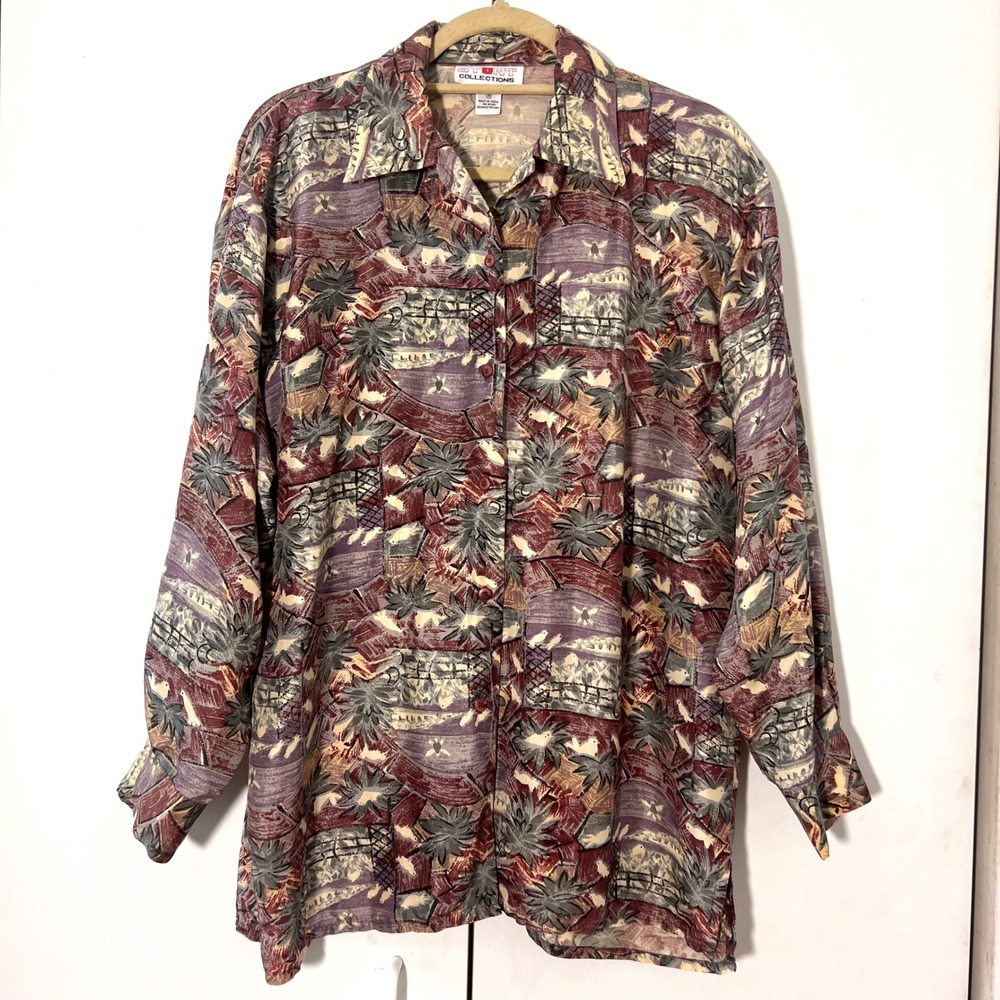 Stunt Collections Shirt Mens M‎ 100% Silk Light Weight Button Up Tropical Resort